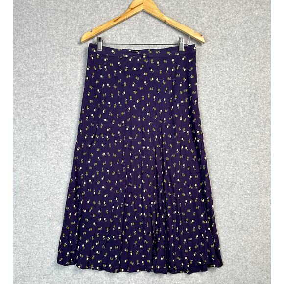 Vintage David Dart Midi Skirt 1X Purple Lemon Lime Pull On Elastic Waist USA - Picture 1 of 9